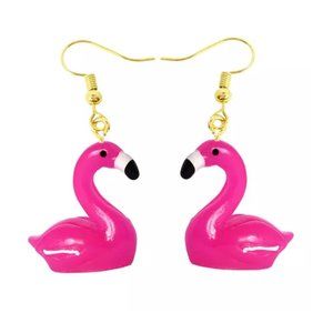 Flamingo Chic 90s Y2K Tropical Animal Resin Pink Dangle Drop Earrings I NEW